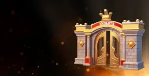 Image featuring a golden gate with the 1xSlots logo, symbolizing the welcome bonus with an inviting and grand theme.