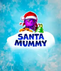  Behold the unique "Santa Mummy" slot game by Belatra, highlighting a Santa-clad mummy decked out in festive holiday attire. This eye-catching image portrays the mummy with a vivid purple hue, wearing a Santa hat, surrounded by snowy blue and frosty snowflakes. The game's title, "Santa Mummy," is prominently displayed in large, frost-like blue letters.